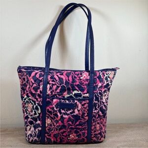 Vera Bradley Navy, Pink & White Floral Quilted Shoulder Tote Bag